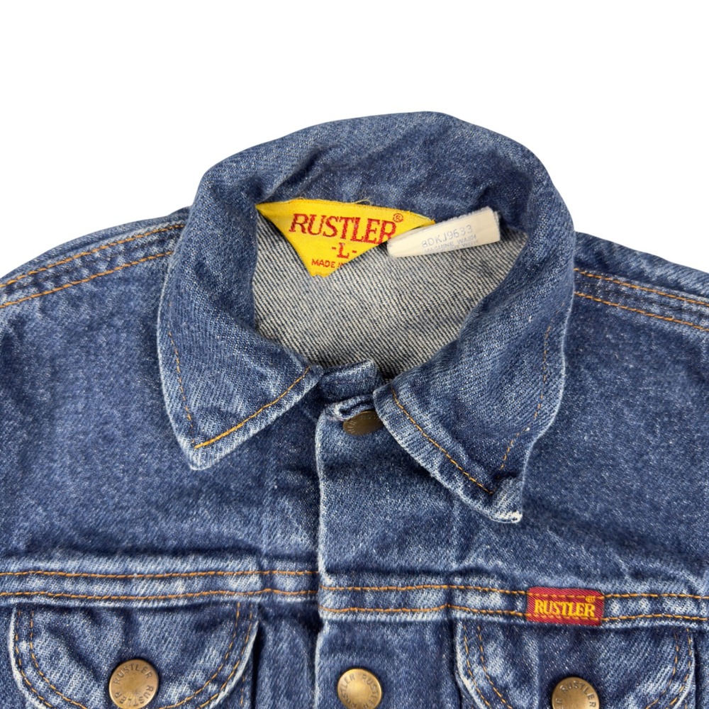 Vtg 80s Rustler Kids Denim Jacket 4T 5T USA Made Blue Trucker Western - Picture 3 of 11